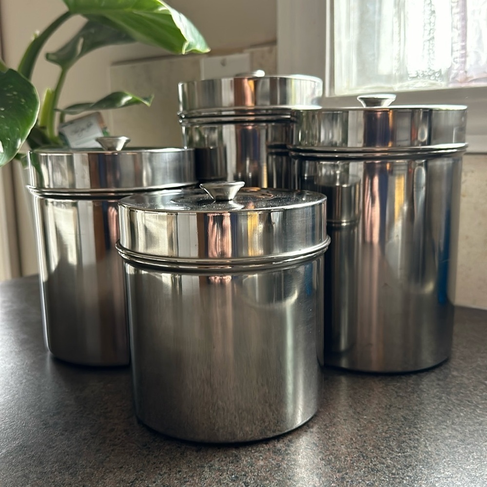 Vintage MCM Kitchen Canisters Vintage Mid-Century Modern Graduated Aluminum(4)